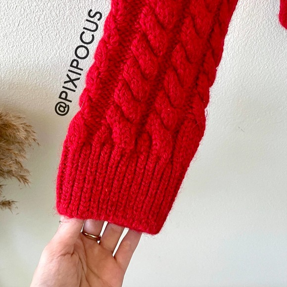 ZARA WOOL CABLE KNIT JACQUARD SWEATER RED - Picture 14 of 15